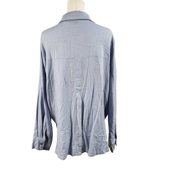 NEW Easel Oversized Small Classic Linen Blend Shirt Light Blue Denim Long Sleeve - Picture 10 of 16
